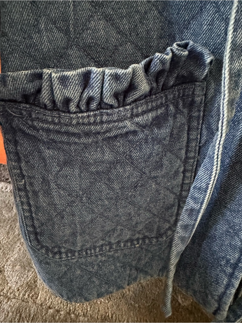 Avec Les Filles Quilted Denim Jacket with Ruffle Collar in Light Blue - Picture 5 of 7